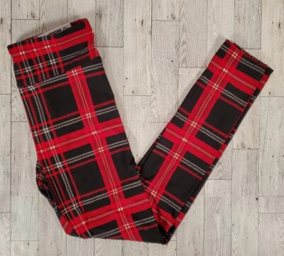 BUFFALO PLAID Leggings MEDIUM 7-9 High Rise Ankle Sueded Red No Boundaries NEW