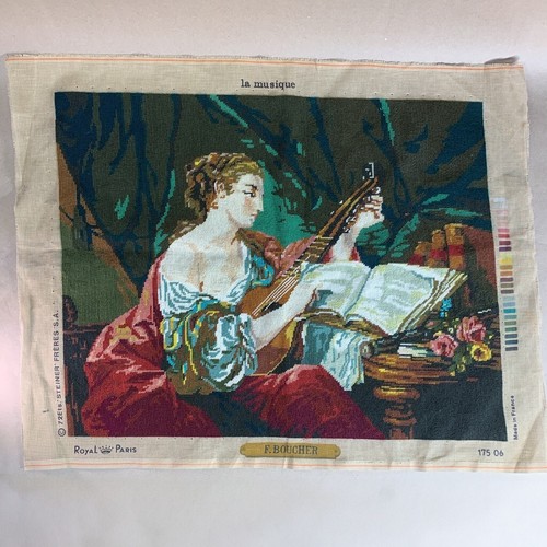 Royal Paris Huge Petit Needlepoint - Woman Playing the Lute La Musique 27" x 21"