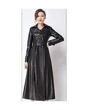 Women Leather Trench Coat, Women Long Coat, Women Party Coat. Black Leather Coat
