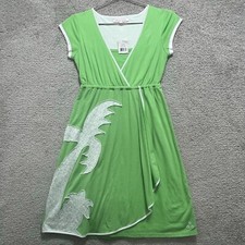 Tori Richard Dress Women's XS Green V-Neck Short Cap Sleeves Stretch Hawaiian