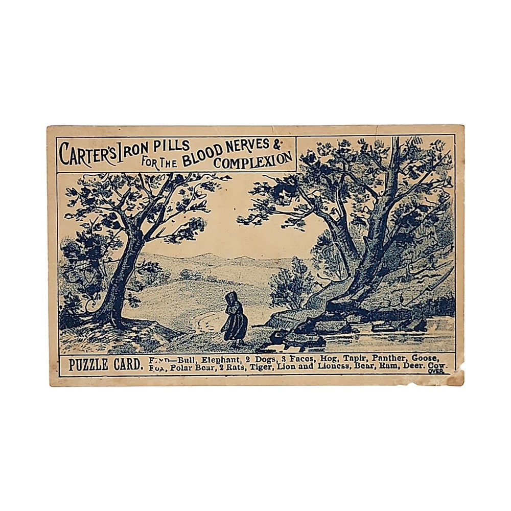 Vintage Puzzle Card Carter's Iron Pills For The Blood Nerves & Complexion NY