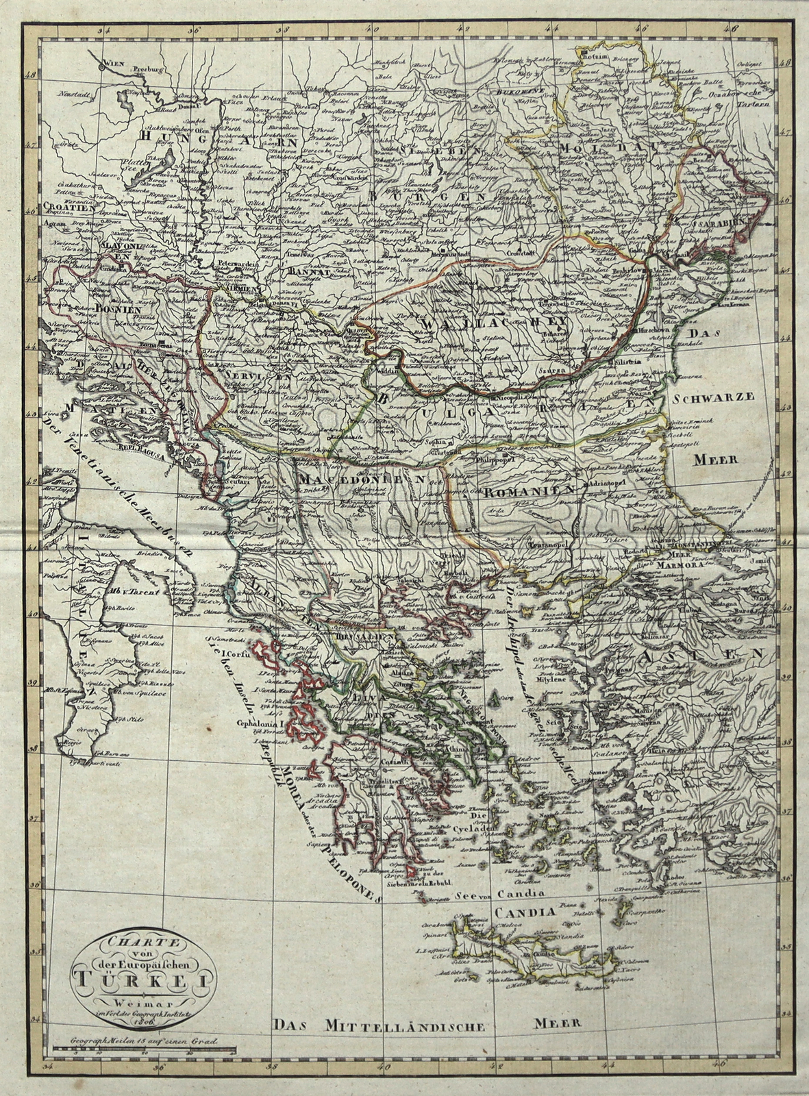 Europa Del Sudeste Balkan Original Grabado Mapa de País Gaspari 1806