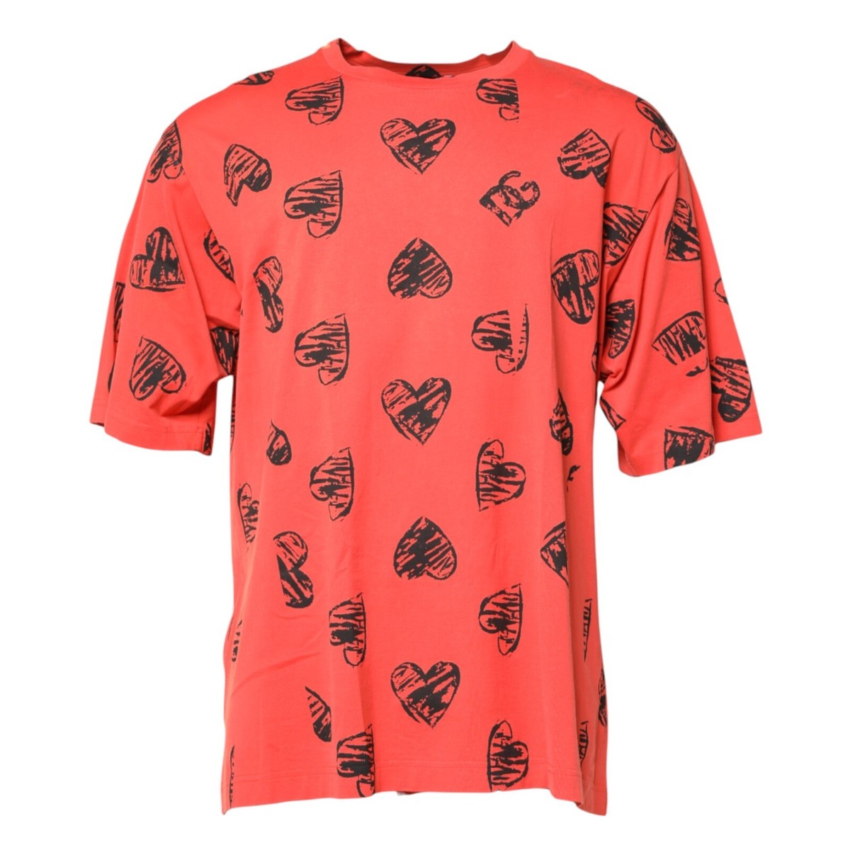 DOLCE & GABBANA T-shirt Red Cotton Short Sleeve DG Heart Logo IT50 