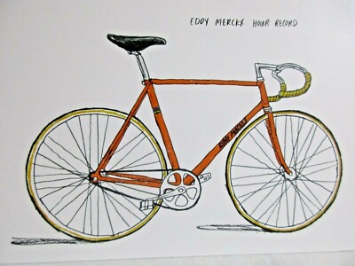 Postcard Eddy Merckx Hour Record Bike Anatomy of Cycling Art Souvenir 