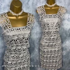 BNWT APANAGE FEMME Grey Crochet Party Evening Cocktail Occasion Dress Size 10 UK