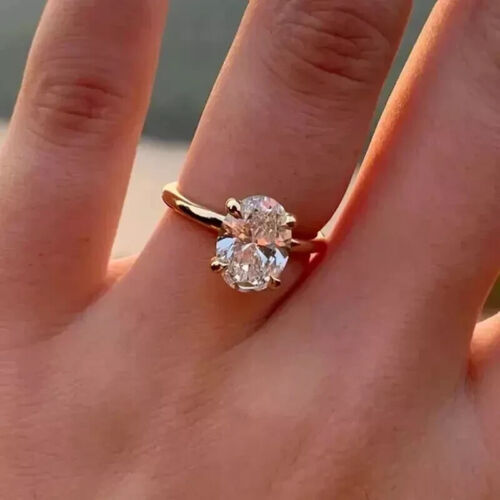 2.00Ct Oval Lab Created Diamond Solitaire Engagement Ring 14k Yellow Gold Plated - Picture 4 of 4