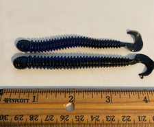 Rib w/ curl Tail Worms * 4" inch Bass Soft Plastic Worm Black / Blue  50ct