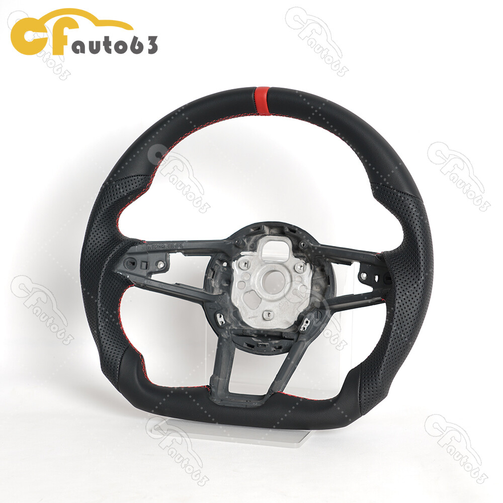 Black Leather Steering Wheel Red Stitching For Audi R8 TT TTS TTRS 2016-2023