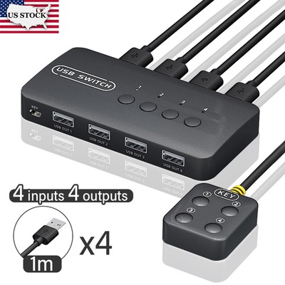 USB 2.0 Switch Selector KVM Switcher for 4 Computers Sharing 4 USB Devices USA