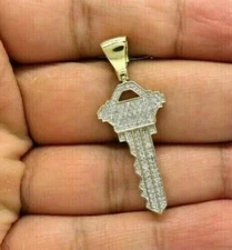 Men's Key Pendant 2.00Ct Round Cut REAL MOISSANITE 14K Yellow Gold Plated