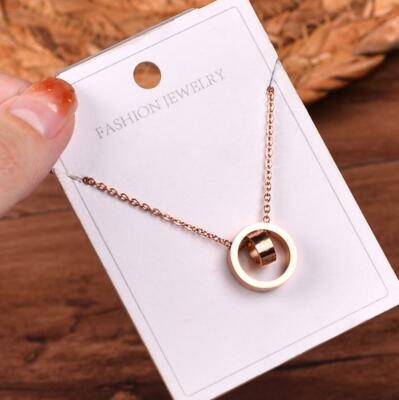 Rose Gold Titanium Stainless Steel Double Ring Love Pendant Chain