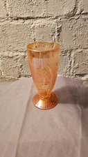 VTG Jeanette Iris & Herringbone 6" Marigold Iridescent Soda Fountain Glass