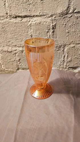 VTG Jeanette Iris & Herringbone 6" Marigold Iridescent Soda Fountain Glass