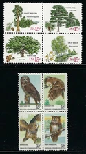 USA - 2 MNH   15cBlocks of 4 - Trees & Owls.........USA-1015