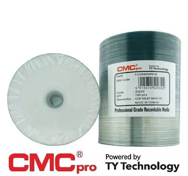 100 x Taiyo Yuden JVC CMC PRO PRINTABLE Blank CD-R 52X 80min CD discs 52032
