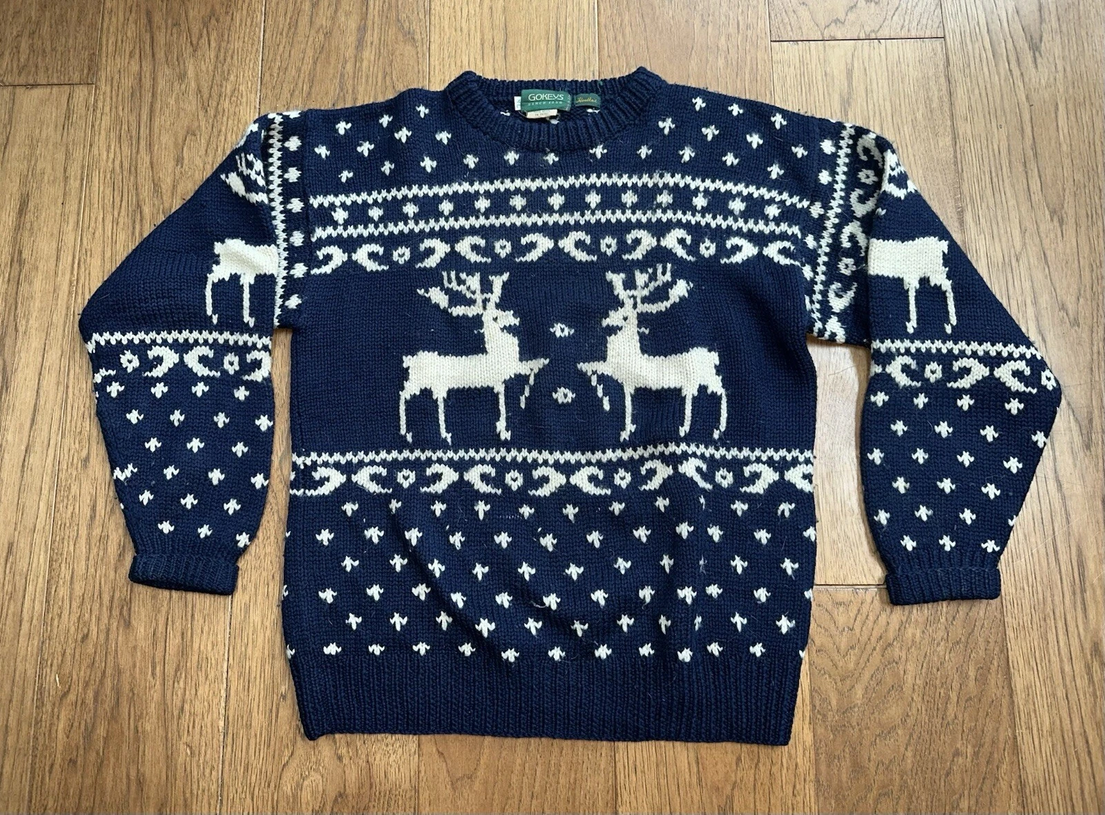 VTG Gokeys Handknit 100% Wool Blue Fair Isle Nordic Sweater w/Reindeer Mens M
Opens in a new window