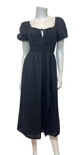 FAITHFULL THE BRAND  Terina Linen Midi Dress in Black Size S