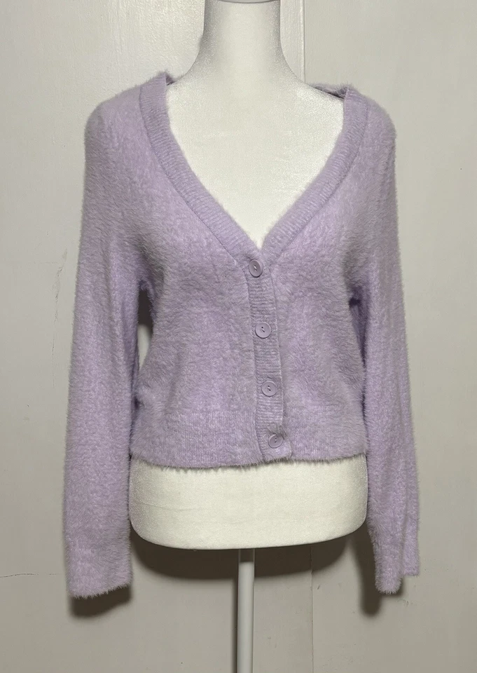 Cárdigan Aerie Púrpura Tejido Difuso Recortado Suéter Talla SP