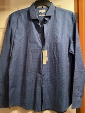 Calvin Klein Slim Fit Men's Button Down Blue Plaid Long Sleeve Shirt X-Large NEW