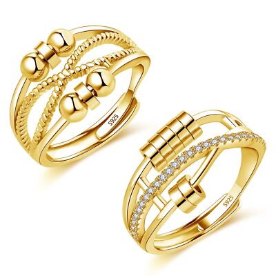 Silber Anxiety Rings 2PCS 925 Sterling Silber Damen Angst Rings Set Offen Ein...