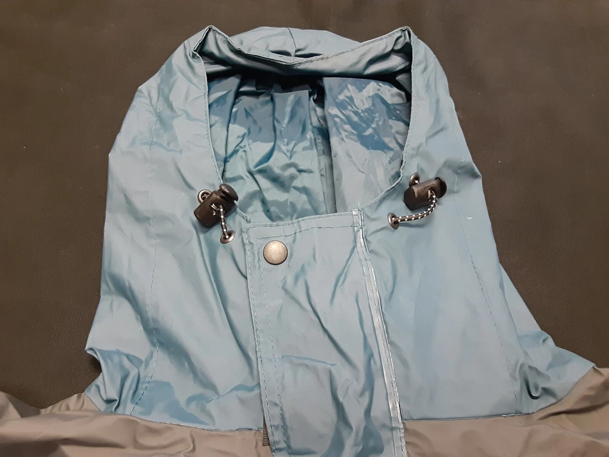 Mens Eddie Bauer Full Body PVC Nylon Waterproof Rain Jacket Pants Blue Medium