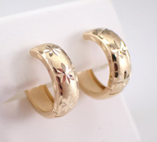 Vintage Estate Small Chunky Celestial Star Hoop Earrings 14K Yellow Gold Plated