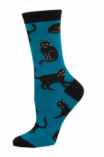 Black Cat Bamboo Socks SockSmith Womens dark blue base - Picture 2 of 2
