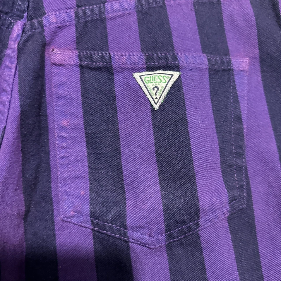 Pantalones Cortos Retro Vintage Guess Años 90 Georges Marciano EE. UU. Púrpura Rayas Mujeres Talla 16 Foto 3 de 4