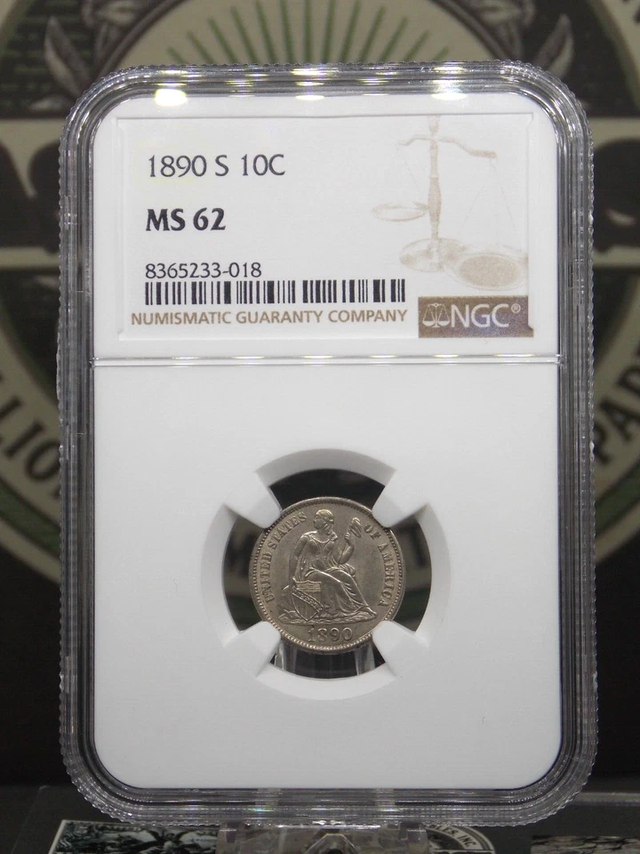 1890 "S" Seated Liberty SILVER Dime 10c NGC MS62 #018 Uncirculated ECC&C, Inc. - Image 3 of 4