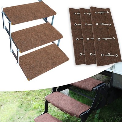 RV Step Covers 3Pack 22'' Wide Brown Carpet Rugs with Spring Hooks