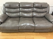 3 Seater Manual Recliner Sofa Dark Grey Leather Lounge Couch Collection Only