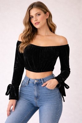 Innocence Black Off Shoulder Ruched Top Tie Sleeve Long Sleeve Y2K Ballet Size 6
