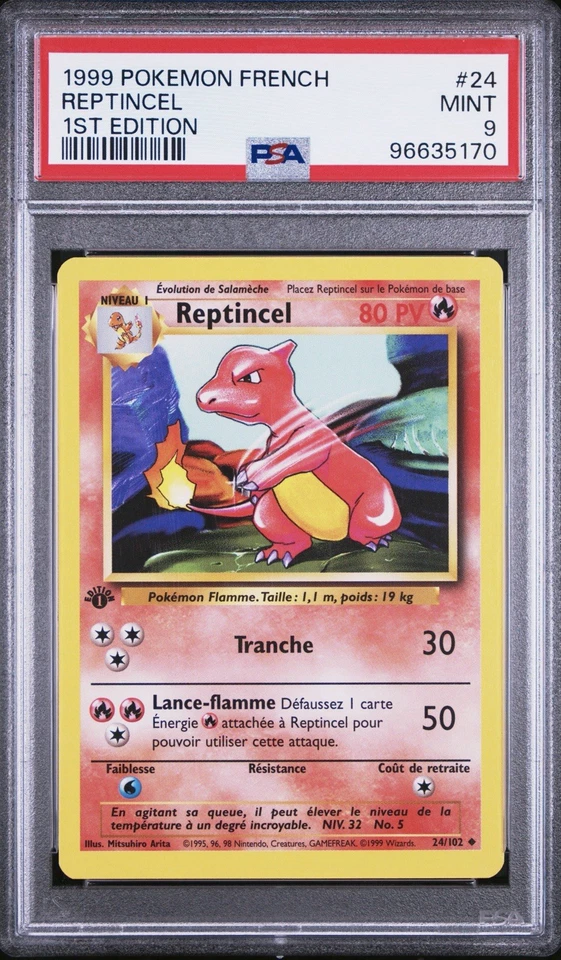 1999 Pokemon FRENCH 1st Edition Base Set Reptincel-Charmeleon 24/102 PSA 9 MINT