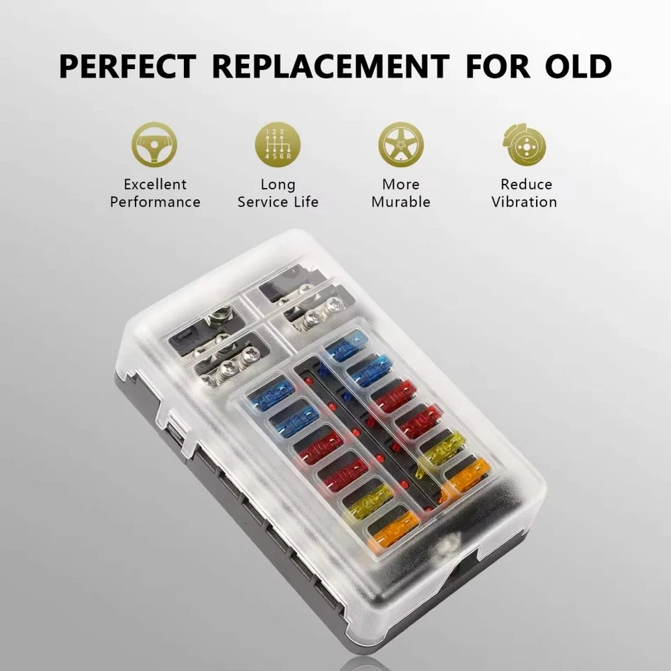 Soporte de bloque de caja de fusibles de hoja automática de 12 vías con indicador LED para coche barco de 12 V 24 V Foto 3 de 4