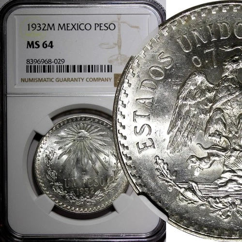 Mexico ESTADOS UNIDOS MEXICANOS Silver 1932 M Peso NGC MS64 BU KM# 455 (029)