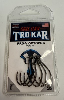 Eagle Claw Trokar Pro-V Saltwater Octopus Hook 6 Pack TK240 Size 3/0 Fishing