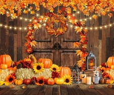 Fall Harvest Backdrop Fabric Wood Barn Thanksgiving Party Pumpkin 10x8 Ft