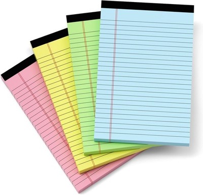 Colored Legal Pads 5x8, 4 Pack, Lined Note Pads 5x8 College Ruled, Note Paper