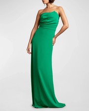 NWT TADASHI SHOJI Strapless Pleated Crepe Gown in Pine Sz M Style BOS20298LX