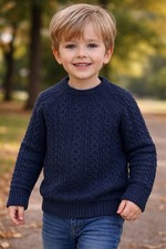 Kids, child  Cable Knit Cotton Jumper.  Colour Navy, SIZE  2 - 3 year old