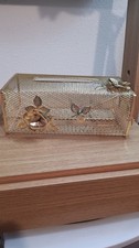Vintage Gold Mesh Metal Tissue Box Holder Cover Hollywood Regency