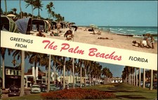 Saluti da The Palm Beaches Florida ~ negozi del centro ~ auto anni '50