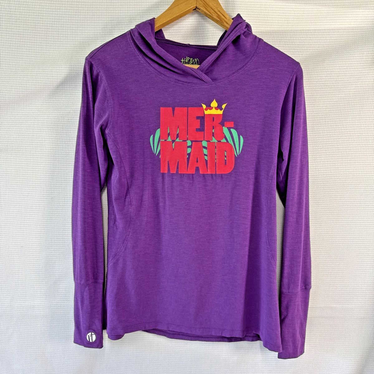 Raw Threads Purple Womens Mermaid Hooded Long Sleeve Running Shirt - M