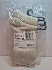 Sonoma 3 Pack Soft  Comfortable Crew Socks Womans Tan Ivory Beige Stocking