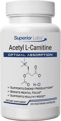 Superior Labs Acetyl L-Carnitine 500 mg, High Potency ALCAR, Pure Non-GMO