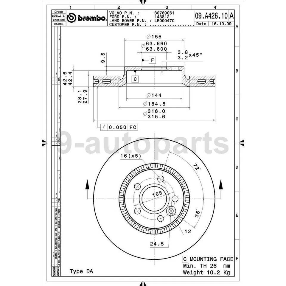 Kit de frenos delanteros Brembo rotores de disco pastillas de cerámica para Volvo V70 2008 2009 2010 Foto 2 de 4