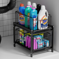 Pull Out Cabinet Organizer Two Tier Mesh Slide Drawer for Kitchen Bathroom