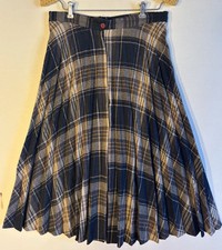 Brown  Tan Flannel Skirt VTG S14 X28  Long Zipper/ Button Front