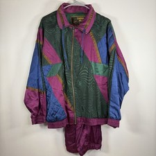 Vintage Casual Isle Windbreaker Track Suit Womens L Colorblock Retro 80s 90s