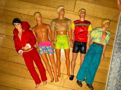 Assorted Bundle Lot  Of 5 Vintage Mattel Ken Dolls, w/clothing